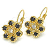 Oro Laminado Leverback Earring, Gold Filled Style with Black and White Cubic Zirconia, Polished, Golden Finish, 02.210.0215.3