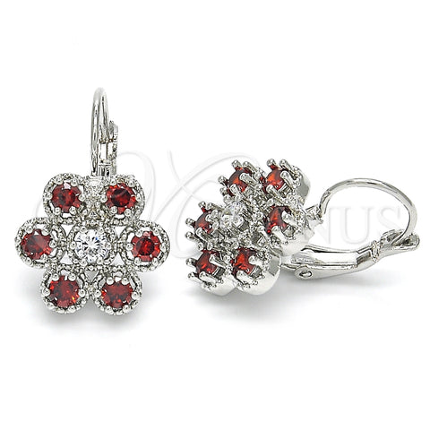 Rhodium Gold Filled Leverback Earring, with Garnet and White Cubic Zirconia, Polished, Rhodium Finish, 02.210.0215.5