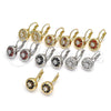 Oro Laminado Leverback Earring, Gold Filled Style Flower Design, with Multicolor Cubic Zirconia, Polished, Golden Finish, 02.210.0216.1