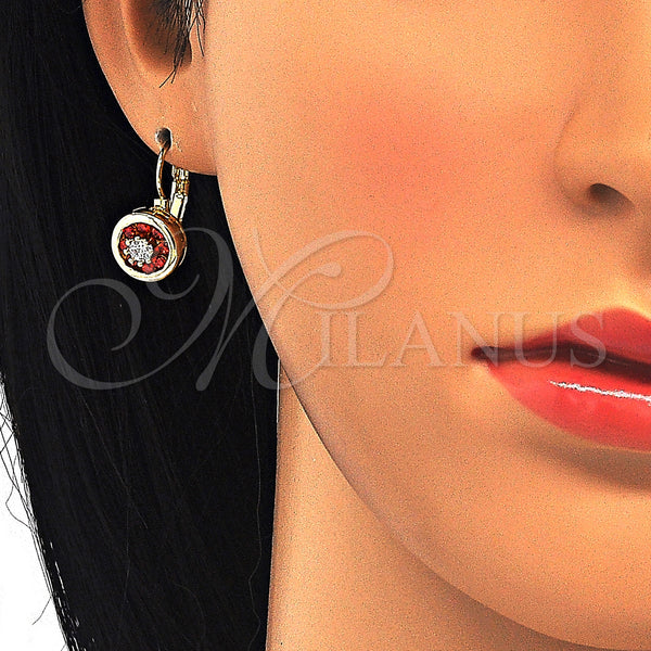 Gold Filled Ring — Leverback Earring Flower Design with Garnet and White — alternate product view — SKU 124065 | Oro Laminado anillo — Leverback Earring flor diseño with Garnet and blanco — SKU 124065