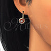 Oro Laminado Leverback Earring, Gold Filled Style Flower Design, with Garnet and White Cubic Zirconia, Polished, Golden Finish, 02.210.0216.2