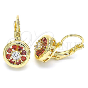 Gold Filled Ring — Leverback Earring Flower Design with Garnet and White — main product view — SKU 124065 | Oro Laminado anillo — Leverback Earring flor diseño with Garnet and blanco — SKU 124065