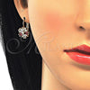 Oro Laminado Leverback Earring, Gold Filled Style Flower and Star Design, with Garnet and White Cubic Zirconia for wholesale, additional product view 2
