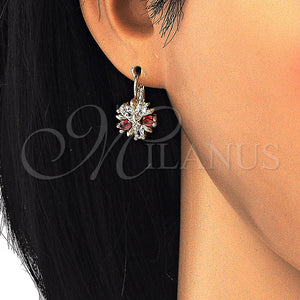 Gold Filled Ring — Leverback Earring Flower and Star Design with Garnet — main product view — SKU 124093 | Oro Laminado anillo — Leverback Earring flor and estrella diseño with Garnet — SKU 124093