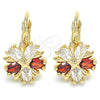 Oro Laminado Leverback Earring, Gold Filled Style Flower and Star Design, with Garnet and White Cubic Zirconia for wholesale, additional product view 4