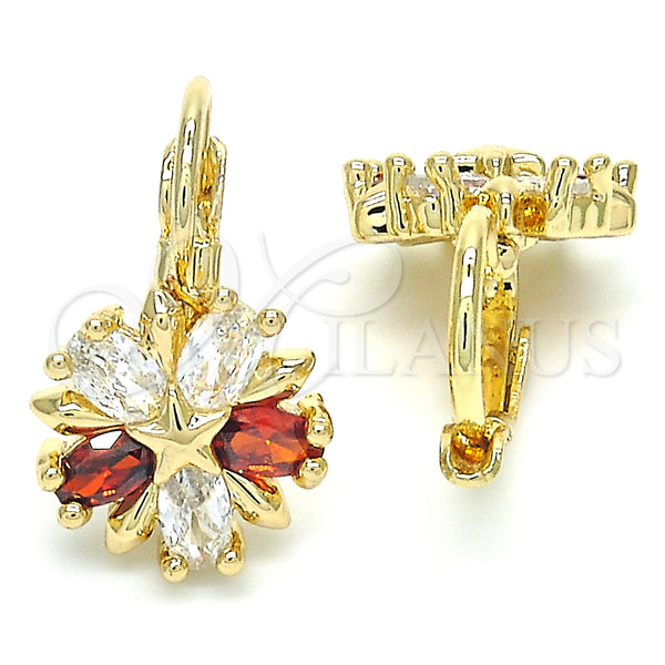 Gold Filled Ring — Leverback Earring Flower and Star Design with Garnet — alternate product view — SKU 124093 | Oro Laminado anillo — Leverback Earring flor and estrella diseño with Garnet — SKU 124093