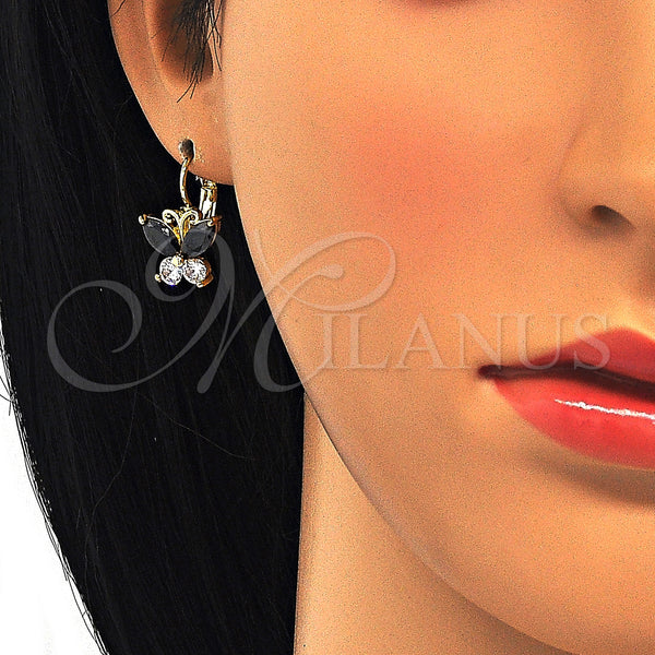 Gold Filled Ring — Leverback Earring Butterfly Design with Black and White — alternate product view — SKU 124118 | Oro Laminado anillo — Leverback Earring Butterfly diseño with negro and blanco — SKU 124118