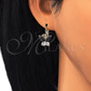 Oro Laminado Leverback Earring, Gold Filled Style Butterfly Design, with Black and White Cubic Zirconia, Polished, Golden Finish, 02.210.0220.3