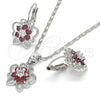 Rhodium Gold Filled Earring and Pendant Adult Set, Butterfly and Flower Design, with Garnet and White Cubic Zirconia, Polished, Rhodium Finish, 10.210.0100.5