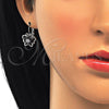 Rhodium Gold Filled Earring and Pendant Adult Set, Butterfly and Flower Design, with Black and White Cubic Zirconia, Polished, Rhodium Finish, 10.210.0100.6