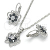Rhodium Gold Filled Earring and Pendant Adult Set, Butterfly and Flower Design, with Black and White Cubic Zirconia, Polished, Rhodium Finish, 10.210.0100.6