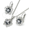 Rhodium Gold Filled Earring and Pendant Adult Set, Butterfly and Flower Design, with Black and White Cubic Zirconia, Polished, Rhodium Finish, 10.210.0100.6