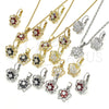 Rhodium Gold Filled Earring and Pendant Adult Set, Butterfly and Flower Design, with Black and White Cubic Zirconia, Polished, Rhodium Finish, 10.210.0100.6
