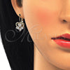 Oro Laminado Leverback Earring, Gold Filled Style Heart Design, with White Cubic Zirconia, Polished, Golden Finish, 02.210.0222