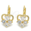 Oro Laminado Leverback Earring, Gold Filled Style Heart Design, with White Cubic Zirconia, Polished, Golden Finish, 02.210.0222