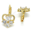 Oro Laminado Leverback Earring, Gold Filled Style Heart Design, with White Cubic Zirconia, Polished, Golden Finish, 02.210.0222