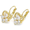 Oro Laminado Leverback Earring, Gold Filled Style Heart Design, with White Cubic Zirconia, Polished, Golden Finish, 02.210.0222