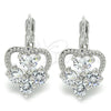 Rhodium Gold Filled Leverback Earring, Heart Design, with White Cubic Zirconia, Polished, Rhodium Finish, 02.210.0222.4