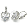 Rhodium Gold Filled Leverback Earring, Heart Design, with White Cubic Zirconia, Polished, Rhodium Finish, 02.210.0222.4
