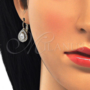 Gold Filled Ring — Leverback Earring Teardrop Design with White Cubic Zirconia — main product view — SKU 124171 | Oro Laminado anillo — Leverback Earring Teardrop diseño with blanco Cubic Zirconia — SKU 124171