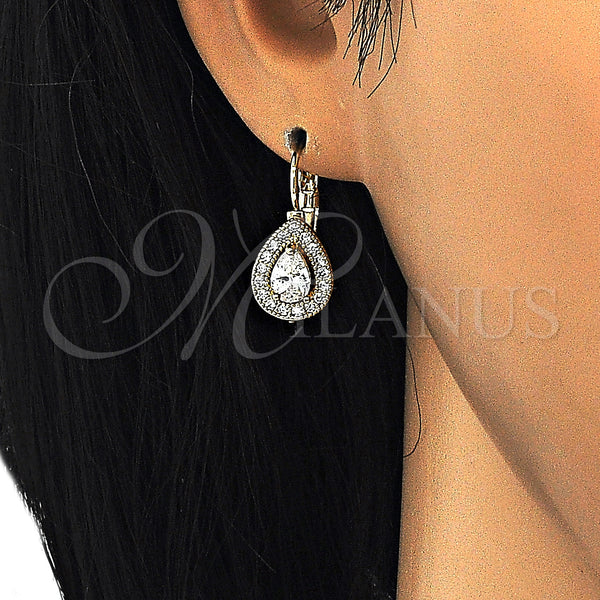 Gold Filled Ring — Leverback Earring Teardrop Design with White Cubic Zirconia — alternate product view — SKU 124171 | Oro Laminado anillo — Leverback Earring Teardrop diseño with blanco Cubic Zirconia — SKU 124171
