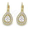 Oro Laminado Leverback Earring, Gold Filled Style Teardrop Design, with White Cubic Zirconia, Polished, Golden Finish, 02.210.0224