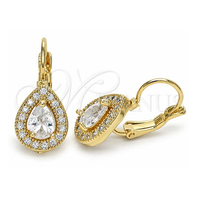Oro Laminado Leverback Earring, Gold Filled Style Teardrop Design, with White Cubic Zirconia, Polished, Golden Finish, 02.210.0224