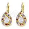 Oro Laminado Leverback Earring, Gold Filled Style Teardrop Design, with Multicolor Cubic Zirconia, Polished, Golden Finish, 02.210.0224.1
