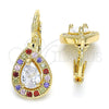 Oro Laminado Leverback Earring, Gold Filled Style Teardrop Design, with Multicolor Cubic Zirconia, Polished, Golden Finish, 02.210.0224.1