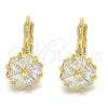 Oro Laminado Leverback Earring, Gold Filled Style with White Cubic Zirconia, Polished, Golden Finish, 02.210.0225