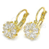 Oro Laminado Leverback Earring, Gold Filled Style with White Cubic Zirconia, Polished, Golden Finish, 02.210.0225