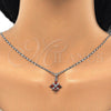 Rhodium Gold Filled Earring and Pendant Adult Set, Flower Design, with Garnet and White Cubic Zirconia, Polished, Rhodium Finish, 10.210.0105.5