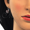 Rhodium Gold Filled Earring and Pendant Adult Set, Flower Design, with Garnet and White Cubic Zirconia, Polished, Rhodium Finish, 10.210.0105.5