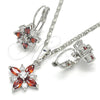 Rhodium Gold Filled Earring and Pendant Adult Set, Flower Design, with Garnet and White Cubic Zirconia, Polished, Rhodium Finish, 10.210.0105.5