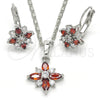 Rhodium Gold Filled Earring and Pendant Adult Set, Flower Design, with Garnet and White Cubic Zirconia, Polished, Rhodium Finish, 10.210.0105.5