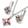 Rhodium Gold Filled Earring and Pendant Adult Set, Flower Design, with Garnet and White Cubic Zirconia, Polished, Rhodium Finish, 10.210.0105.5