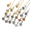 Rhodium Gold Filled Earring and Pendant Adult Set, Flower Design, with Garnet and White Cubic Zirconia, Polished, Rhodium Finish, 10.210.0105.5