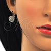 Oro Laminado Leverback Earring, Gold Filled Style Flower Design, with White Cubic Zirconia, Polished, Golden Finish, 02.210.0227