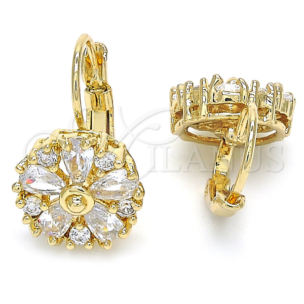 Gold Filled Ring — Leverback Earring Flower Design with White Cubic Zirconia — alternate product view — SKU 124206 | Oro Laminado anillo — Leverback Earring flor diseño with blanco Cubic Zirconia — SKU 124206