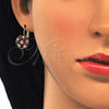 Oro Laminado Leverback Earring, Gold Filled Style Flower Design, with Garnet and White Cubic Zirconia, Polished, Golden Finish, 02.210.0227.2
