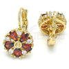 Oro Laminado Leverback Earring, Gold Filled Style Flower Design, with Garnet and White Cubic Zirconia, Polished, Golden Finish, 02.210.0227.2