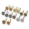 Oro Laminado Leverback Earring, Gold Filled Style Flower Design, with Garnet and White Cubic Zirconia, Polished, Golden Finish, 02.210.0227.2