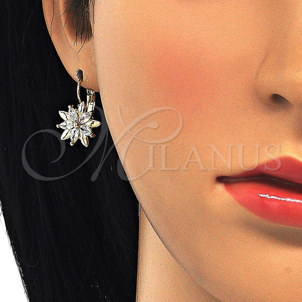 Gold Filled Ring — Leverback Earring Flower Design with White Cubic Zirconia — alternate product view — SKU 124227 | Oro Laminado anillo — Leverback Earring flor diseño with blanco Cubic Zirconia — SKU 124227