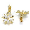 Oro Laminado Leverback Earring, Gold Filled Style Flower Design, with White Cubic Zirconia, Polished, Golden Finish, 02.210.0228
