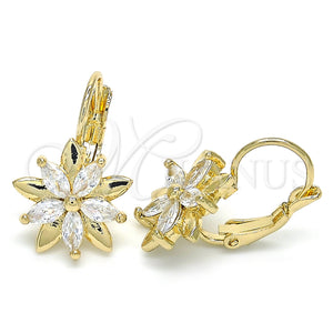 Gold Filled Ring — Leverback Earring Flower Design with White Cubic Zirconia — main product view — SKU 124227 | Oro Laminado anillo — Leverback Earring flor diseño with blanco Cubic Zirconia — SKU 124227