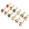 Oro Laminado Leverback Earring, Gold Filled Style Flower Design, with White Cubic Zirconia, Polished, Golden Finish, 02.210.0228