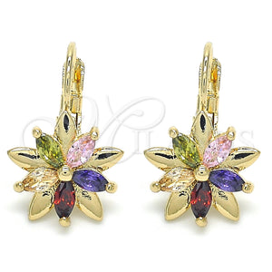 Gold Filled Ring — Leverback Earring Flower Design with Multicolor Cubic Zirconia — main product view — SKU 124228 | Oro Laminado anillo — Leverback Earring flor diseño with Multicolor Cubic Zirconia — SKU 124228
