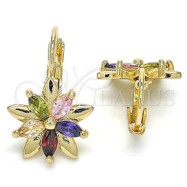 Gold Filled Ring — Leverback Earring Flower Design with Multicolor Cubic Zirconia — alternate product view — SKU 124228 | Oro Laminado anillo — Leverback Earring flor diseño with Multicolor Cubic Zirconia — SKU 124228