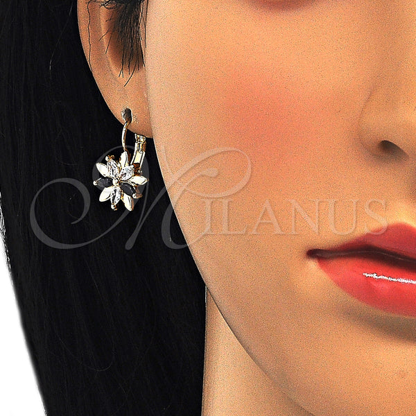 Gold Filled Ring — Leverback Earring Flower Design with Black and White — alternate product view — SKU 124230 | Oro Laminado anillo — Leverback Earring flor diseño with negro and blanco — SKU 124230