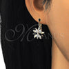 Oro Laminado Leverback Earring, Gold Filled Style Flower Design, with Black and White Cubic Zirconia, Polished, Golden Finish, 02.210.0228.3